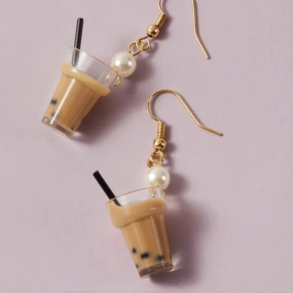 Bubble Tea Earrings with Pearl Accent - Picture 2 of 6